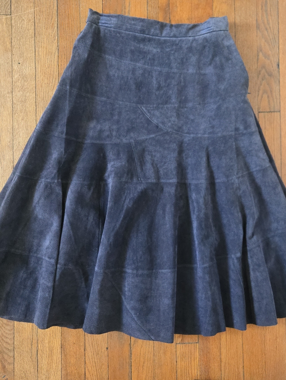 Soft Surroundings navy blue patchwork leather suede skirt with elastic waistband